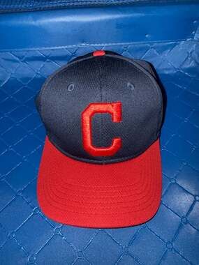 OC Sports Youth MLB Cleveland Indians Block C Navy and Red Adjustable Baseball H
